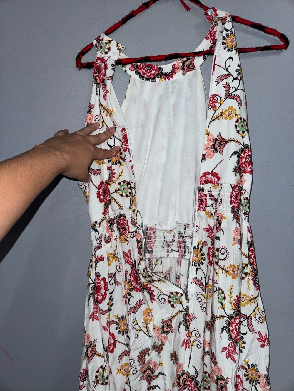 Altar'd State White Maxi Dress with Red and Yellow Floral Print